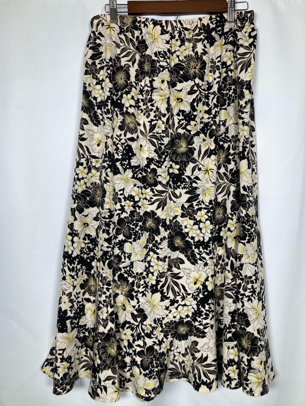 Sag Harbor Vintage 90s Black & Cream Floral Midi Skirt - Size 14 Festival Garden